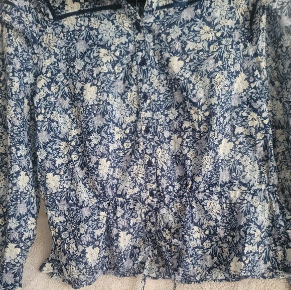 NWT Free People Sz M Blue Foral Cotton Blouse - Picture 8 of 16